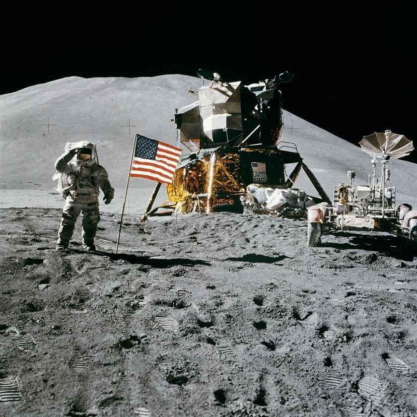 moon landing astronaut american flag