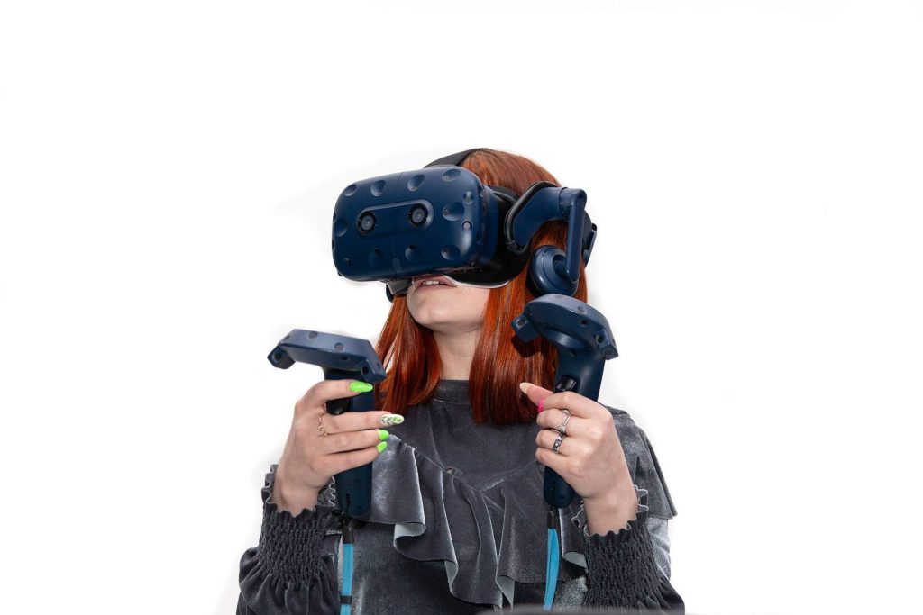Girl plays VR game